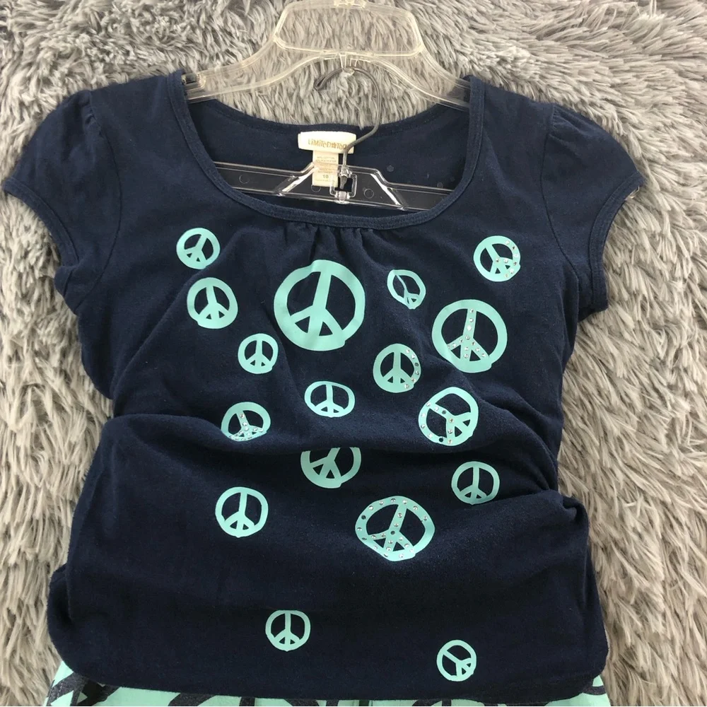 Limited Too Shorts Set Girls Size 10 2 Piece Peace Emblem Blue Green